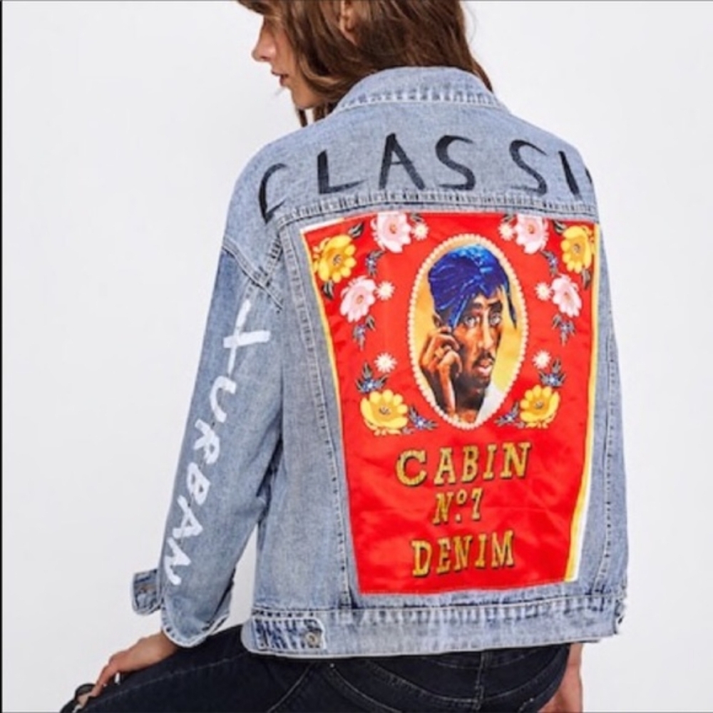NWOT Oversized Tupac Denim Jean Jacket